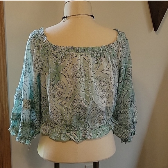 NWT, LC Lauren Conrad - Multi Green Colored Sage Paisley Crop Top, Size Large - Picture 3 of 11
